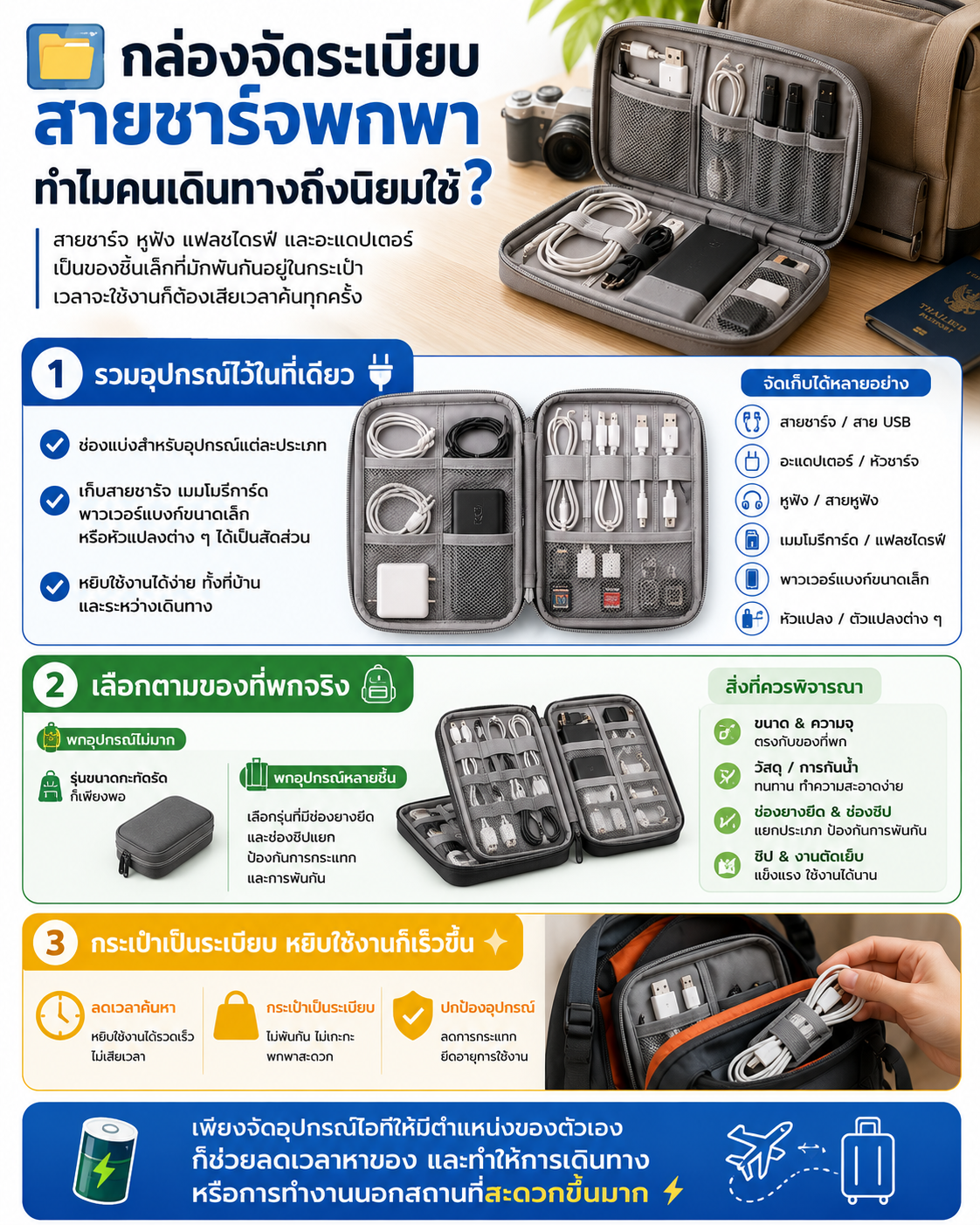 กล่องจัดระเบียบสายชาร์จพกพา ทำไมคนเดินทางถึงนิยมใช้? Image1