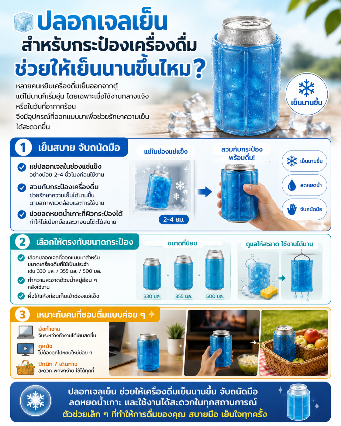 ปลอกเจลเย็นสำหรับกระป๋องเครื่องดื่ม ช่วยให้เย็นนานขึ้นไหม? Image1