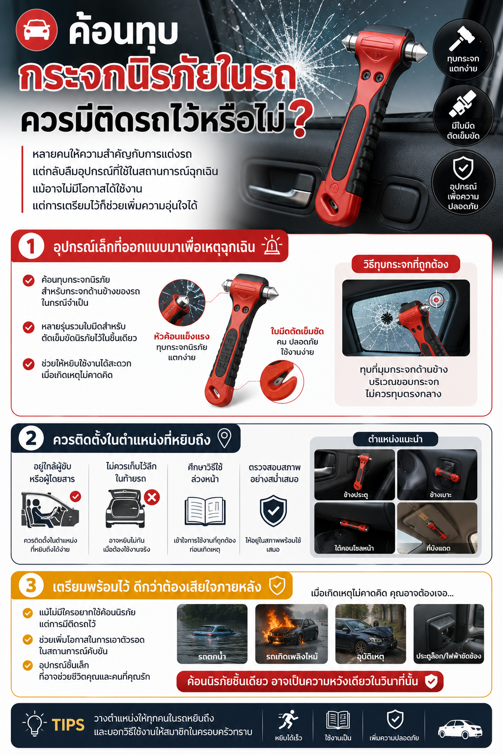 ค้อนทุบกระจกนิรภัยในรถ ควรมีติดรถไว้หรือไม่? Image1