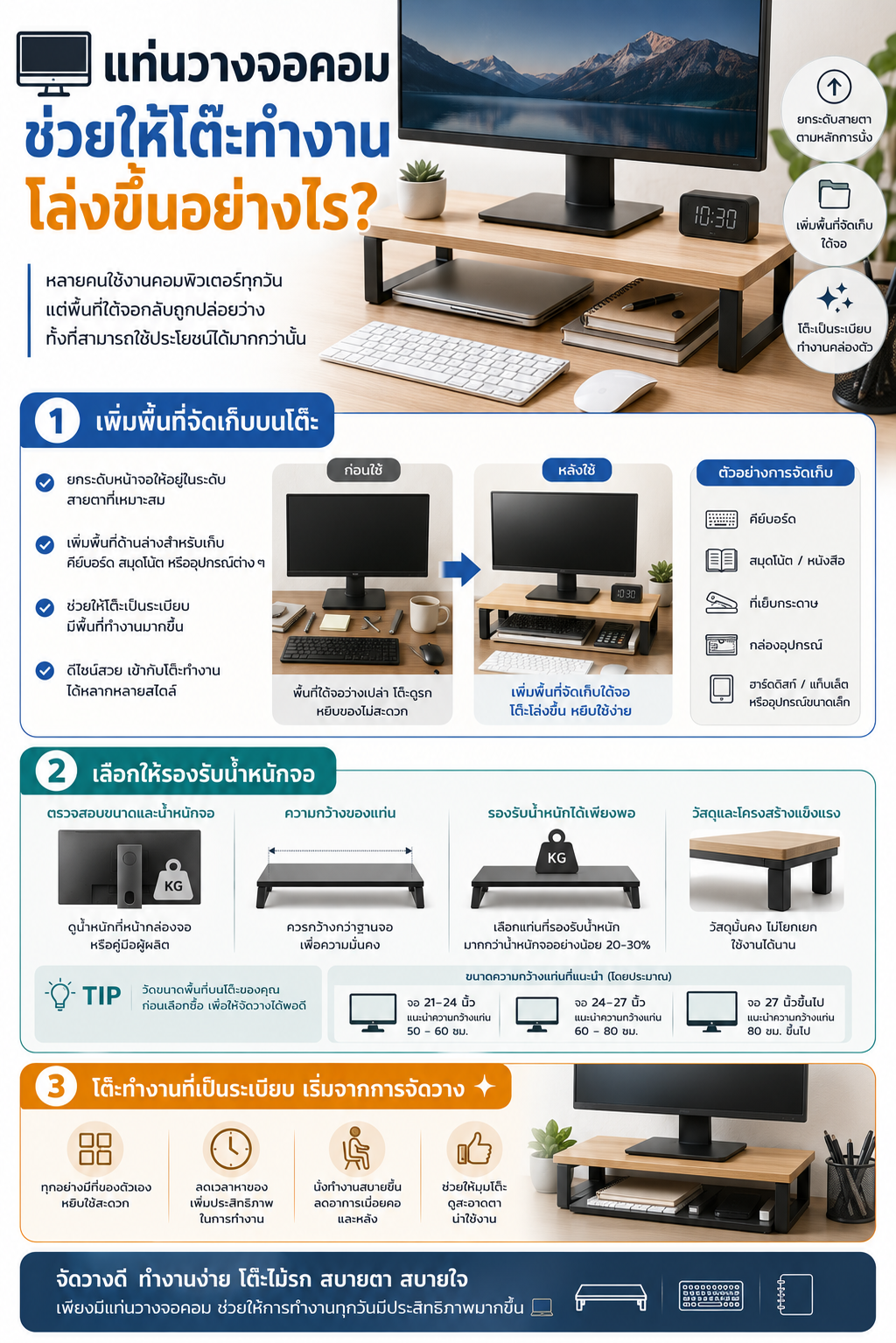 แท่นวางจอคอม ช่วยให้โต๊ะทำงานโล่งขึ้นอย่างไร? Image1