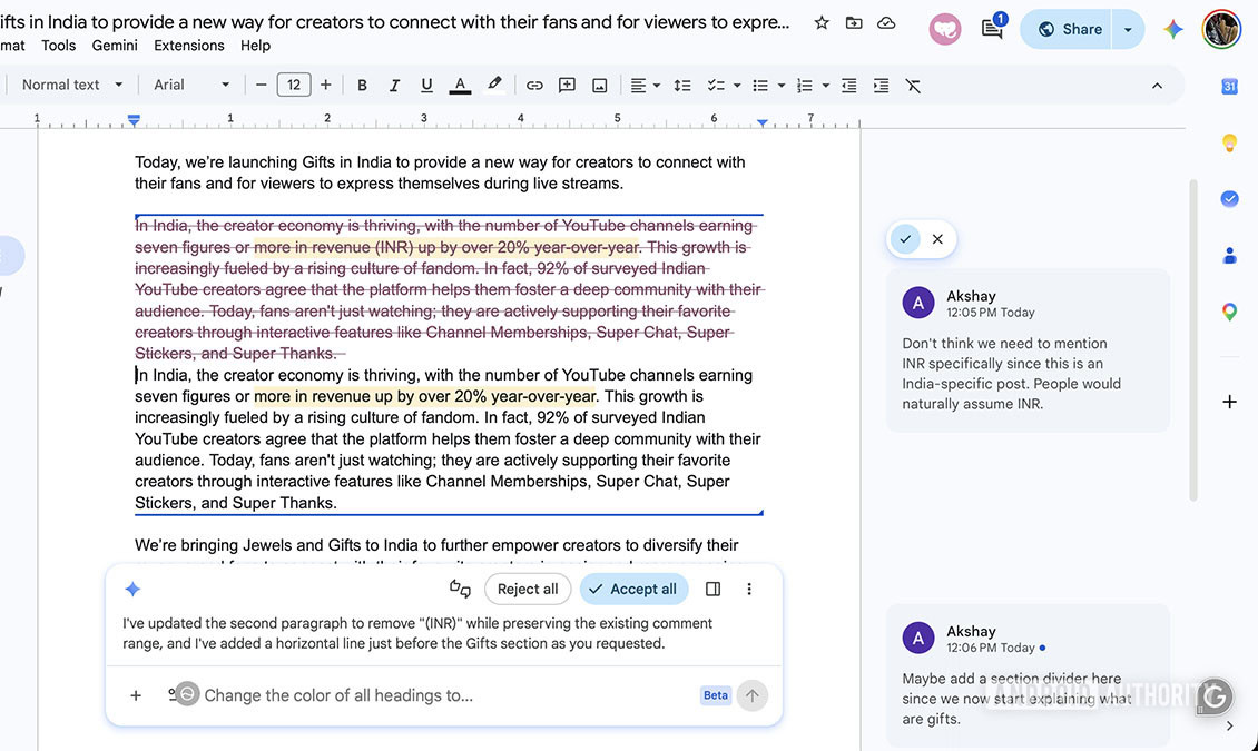 Gemini Google Docs เปลี่ยน Docs ให้เป็นสตูดิโอออกแบบและแก้ไขร่วมด้วย AI