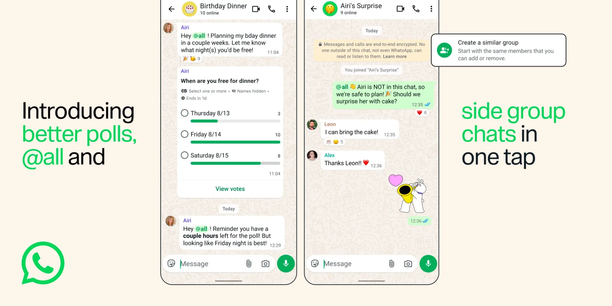 WhatsApp Group แรงขึ้นด้วย @all โพลนิรนาม และ Side Chats
