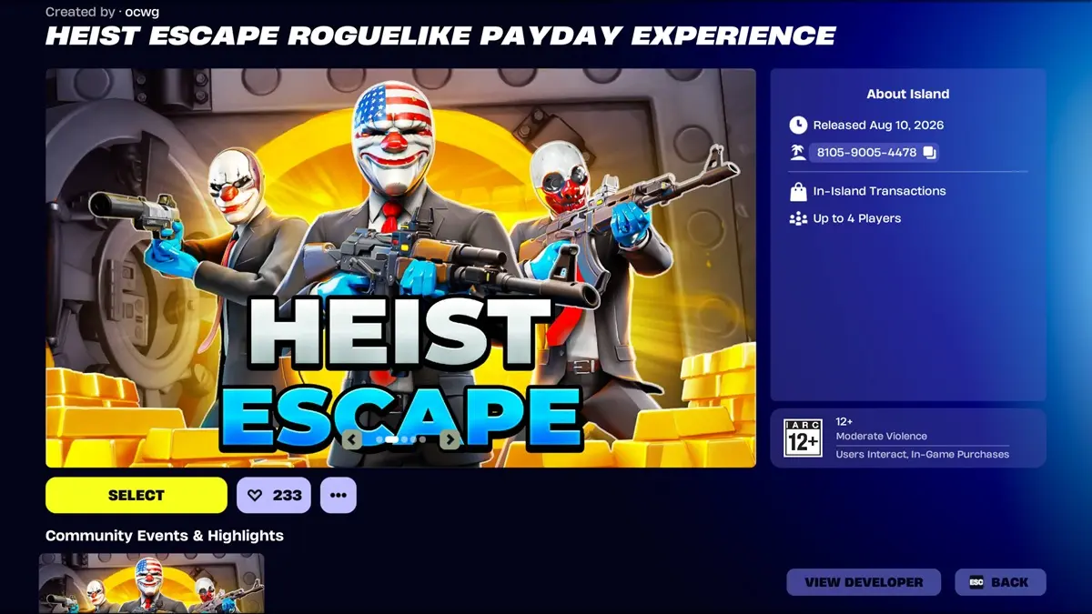 Payday บุกโหมด Battle Royale ผ่าน UEFN – สัญญาณใหม่ของการครอสโอเวอร์ใน Fortnite
