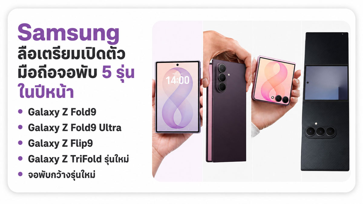 Samsung ดันมือถือจอพับ 5 รุ่น เกมรุกใหม่ของ Galaxy Z Fold 9 และ Galaxy Z TriFold