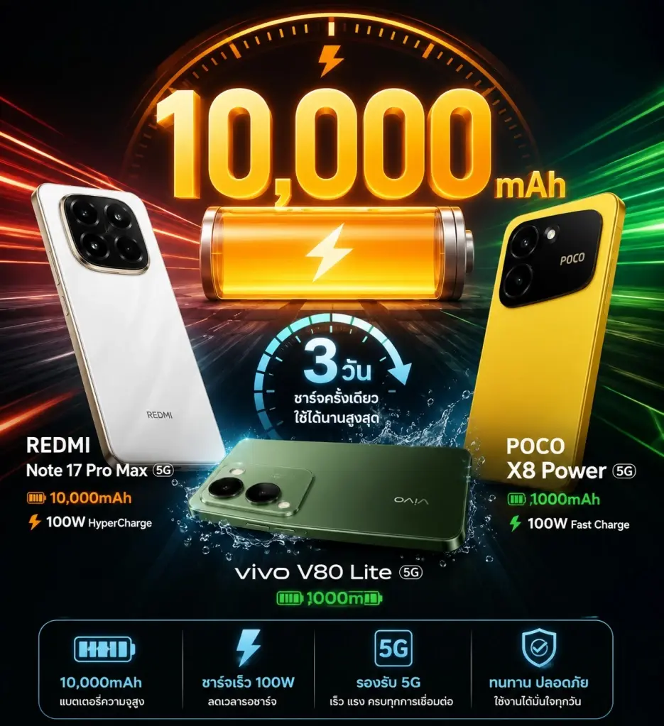สมาร์ทโฟน 10000 mAh แบตเตอรี่ 3 วัน รุ่นไหนคุ้มสุดตอนนี้