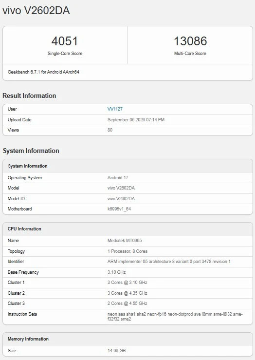 vivo X500 Pro Max ดัน Dimensity 9600 แตะ 13,000 คะแนน Geekbench