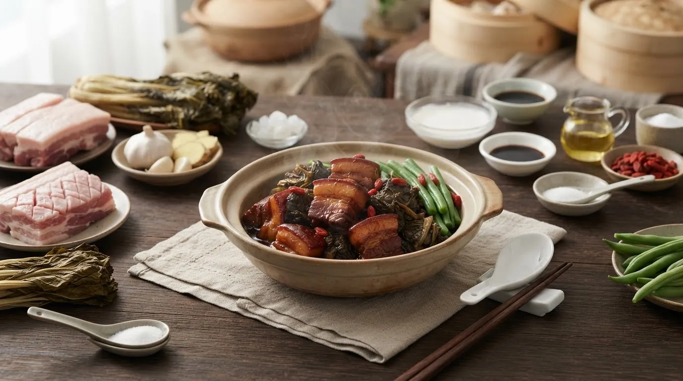 หมูสามชั้นตุ๋นผักกาดดองแห้ง เทคนิคเชฟกวางตุ้งให้เนื้อนุ่มซอสเข้มข้น