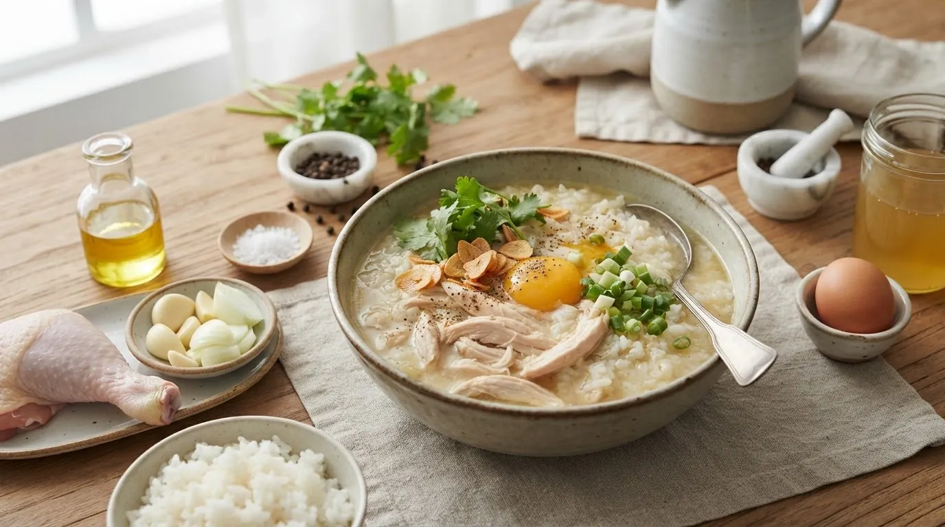 เทคนิคเชฟปรุงโจ๊กไก่ซุปกระเทียมและแกงเผ็ดไก่มันเทศให้กลมกล่อม