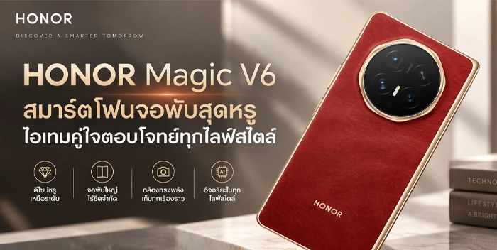 HONOR Magic V6 สมาร์ตโฟนจอพับหรู บางเบา พร้อม AI สรุปข้อมูล