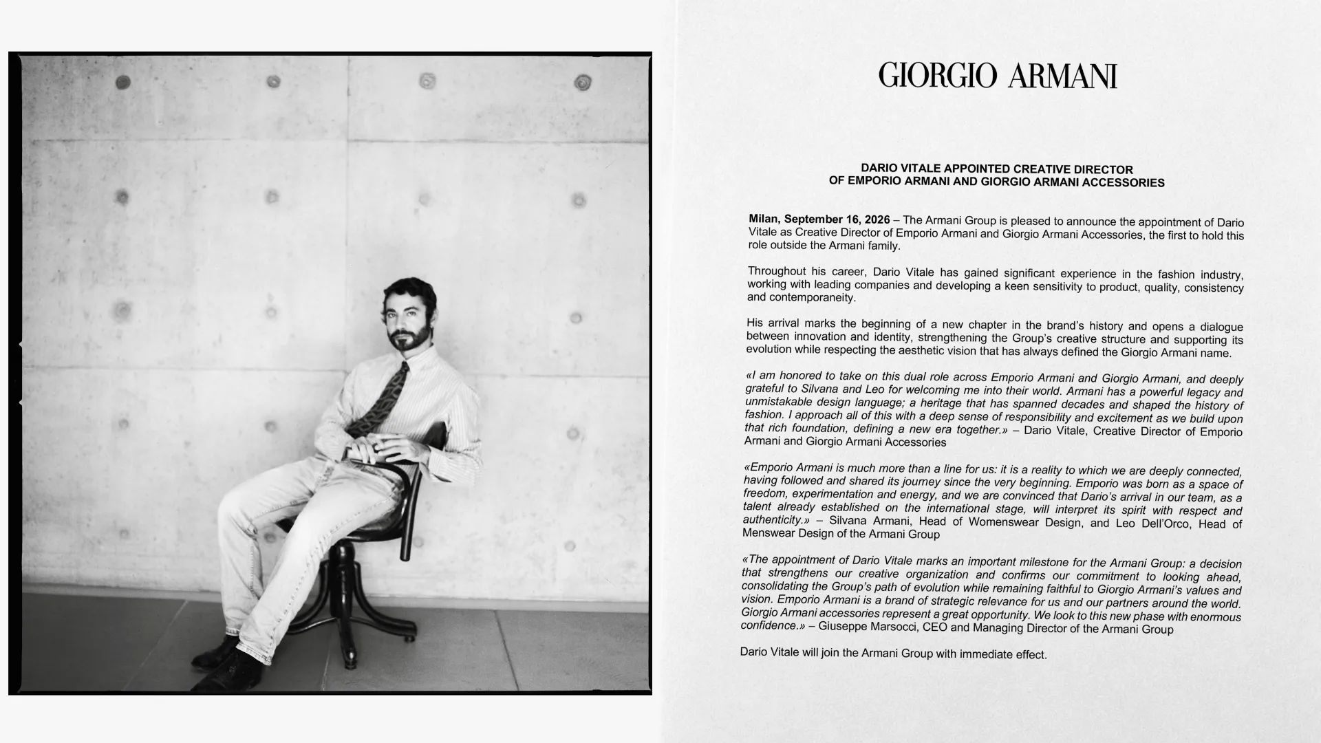 Dario Vitale Emporio Armani จุดเปลี่ยนใหญ่ของตระกูล Armani