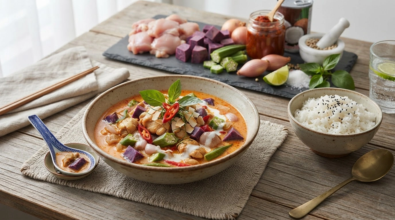 เทคนิคเชฟปรุงโจ๊กไก่ซุปกระเทียมและแกงเผ็ดไก่มันเทศให้กลมกล่อม