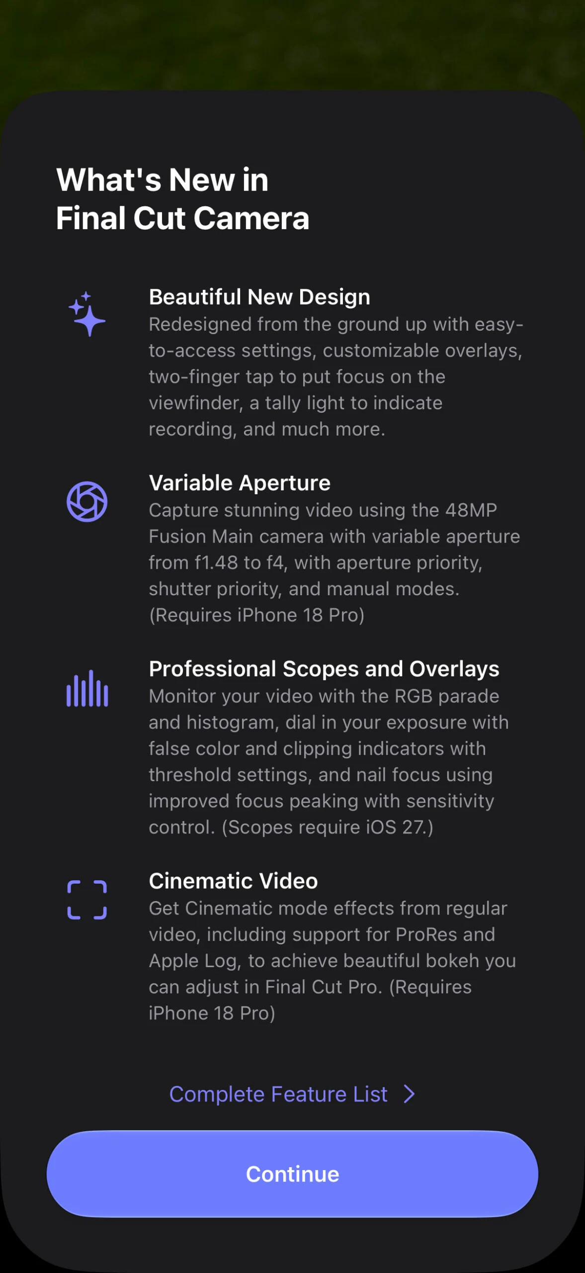 Final Cut Camera iPhone 18 เปลี่ยนมือถือให้เป็นกล้องหนังมือโปร