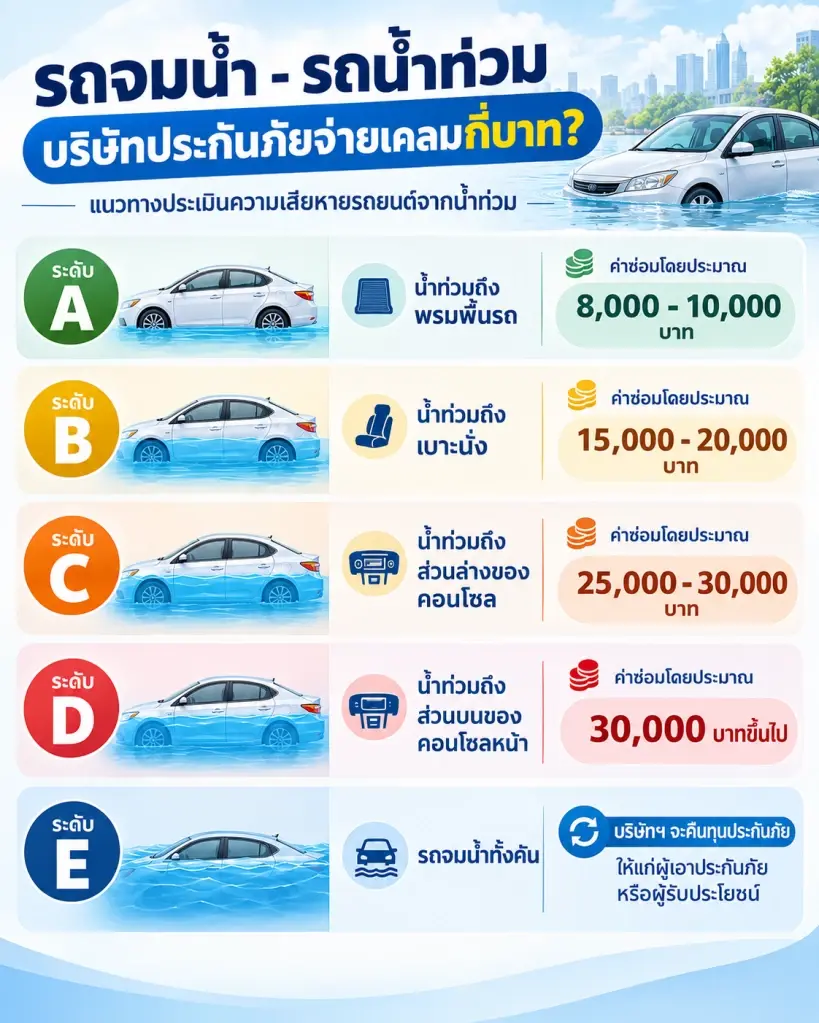 เคลมประกันรถน้ำท่วม แยก 5 ระดับความเสียหายให้เข้าใจง่าย