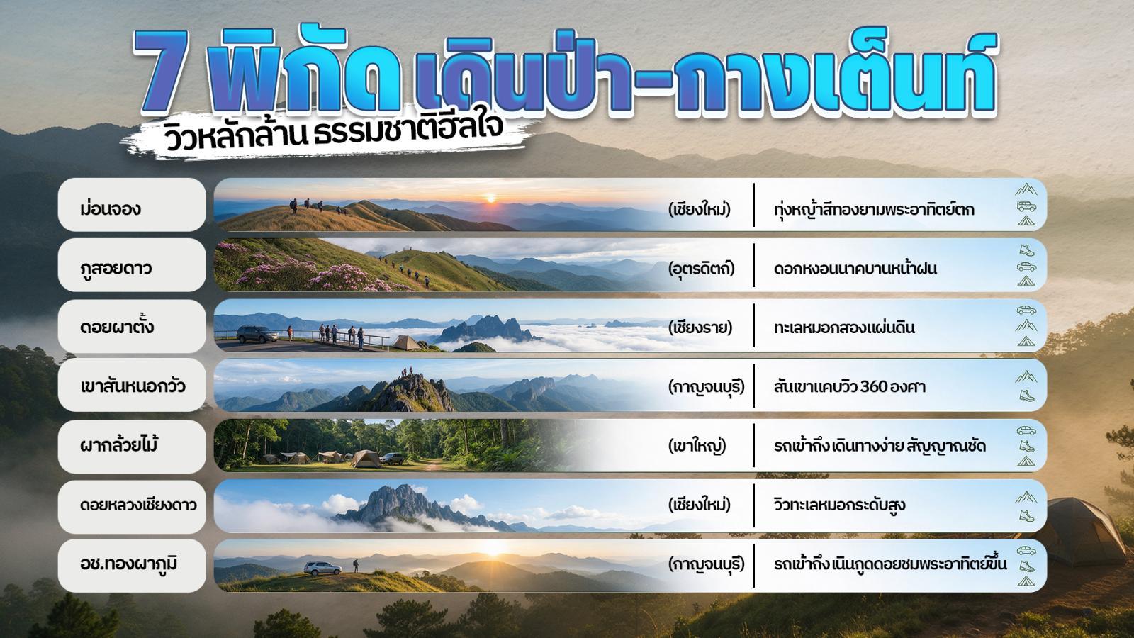 7 ที่เดินป่าและกางเต็นท์วิวหลักล้าน สำหรับมือใหม่สายประหยัด