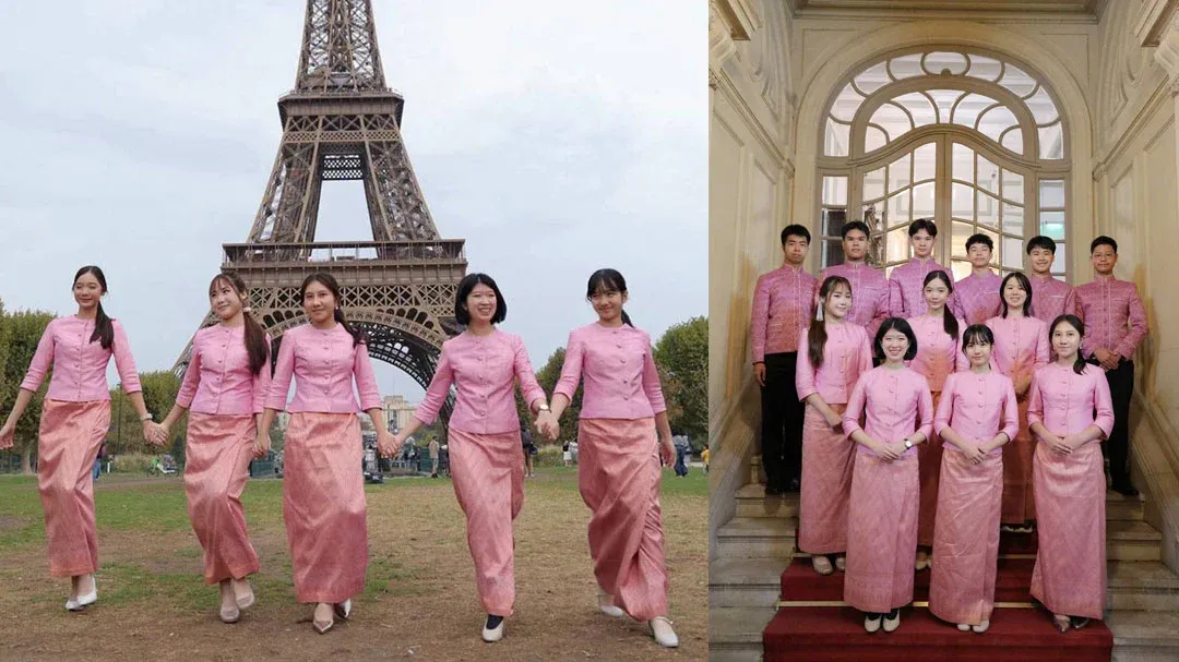 12 เยาวชนในชุดไทยพระราชนิยมบนเวทียูเนสโก