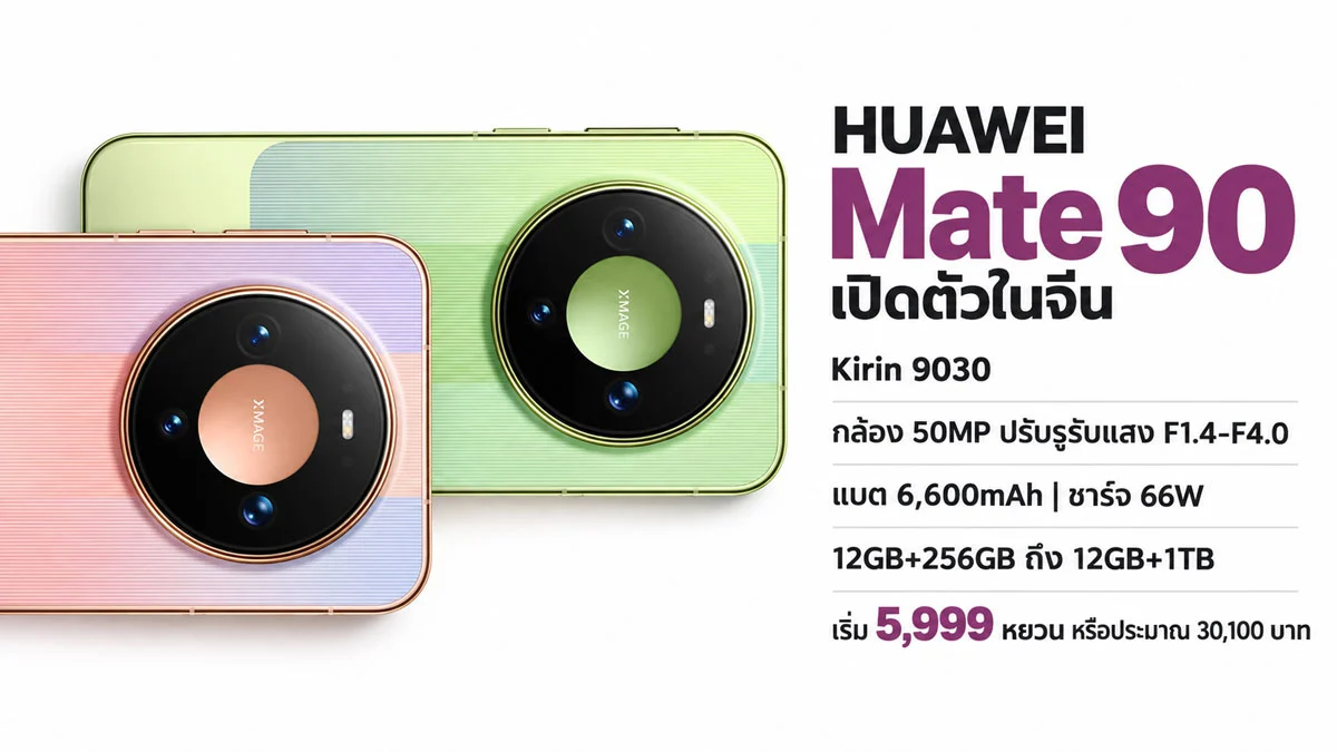 วิเคราะห์ Huawei Mate 90 Pro Series แรงต่างระดับด้วย Kirin 9035 กล้องรูรับแสงปรับได้ และแบต 6,600mAh