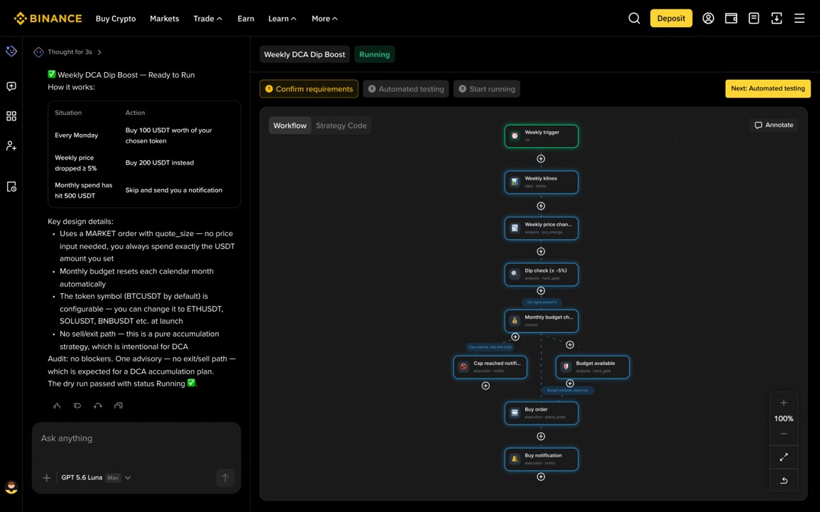 AI เครื่องมือเทรดใหม่ของ Binance เปลี่ยนข้อมูลตลาดเป็นกลยุทธ์แบบเรียลไทม์