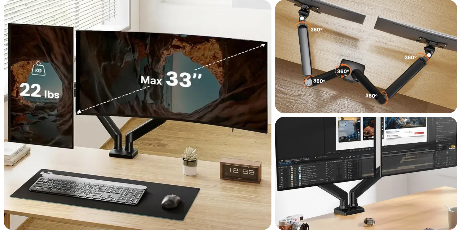 dual monitor arm ราคาถูกที่คุ้มค่าสำหรับจัดโต๊ะทำงานให้โปร
