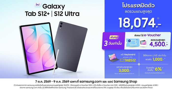 Galaxy Tab S12 ราคาเปิดตัวกับดีล e-Voucher ที่คุ้มสุดตอนนี้