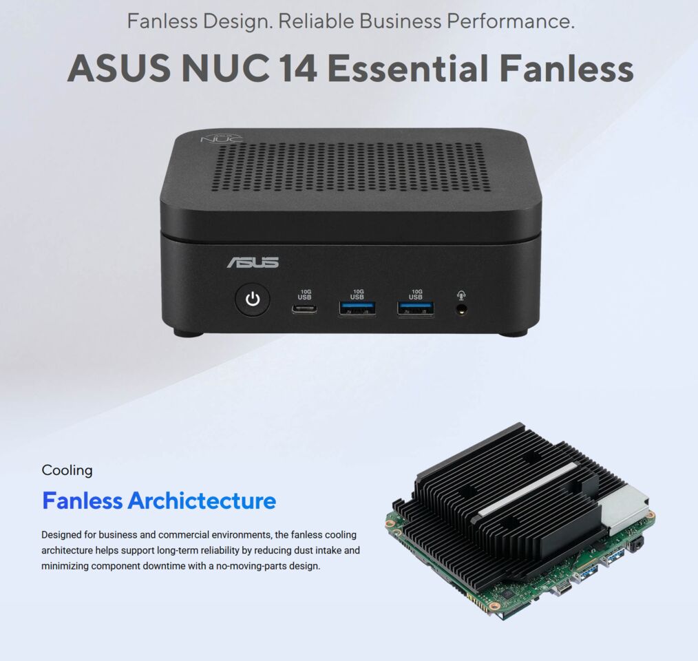 ASUS NUC 14 Essential Fanless มินิพีซีเงียบสำหรับงานออฟฟิศราคาประหยัด
