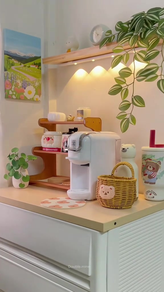 มุมชงชากาแฟในห้องเช่า ไม่ต้องเจาะผนัง: ของ 5 ชิ้นที่วางแล้วมุมดูจบ ตั้งแต่หลักร้อยถึงใบเทาเศษๆ