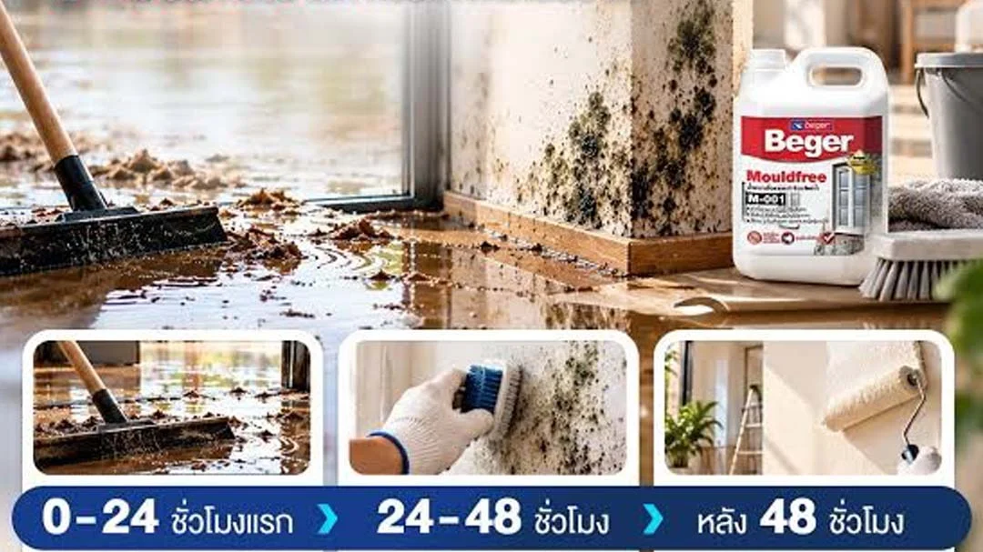 เชื้อรากำลังเติบโตอยู่ในผนัง วิธีกำจัดความชื้นหลังน้ำลดให้ถูกต้อง
