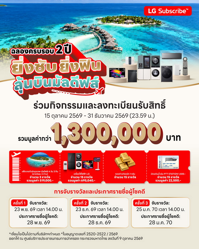 LG Subscribe โปรโมชั่นครบรอบ 2 ปี ส่วนลดสูงสุด 15% พร้อมลุ้นรางวัลใหญ่