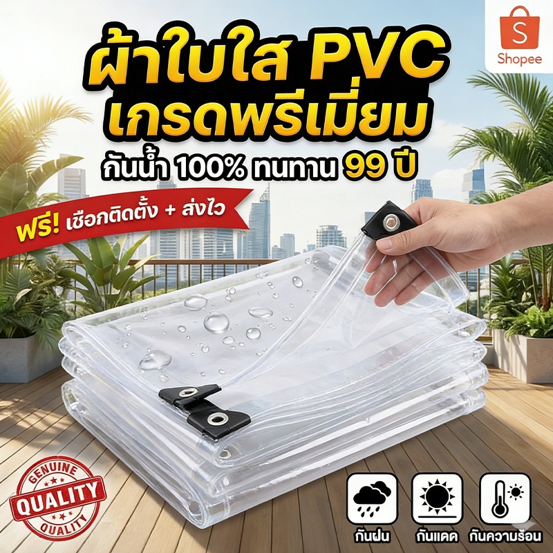 ลด 20%: ผ้ายางใสกันฝน พลาสติกใส PVC หนา
