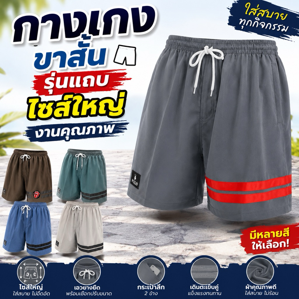 ลด 8% กางเกงขาสั้นผู้ชาย รุ่นแถบใหญ่