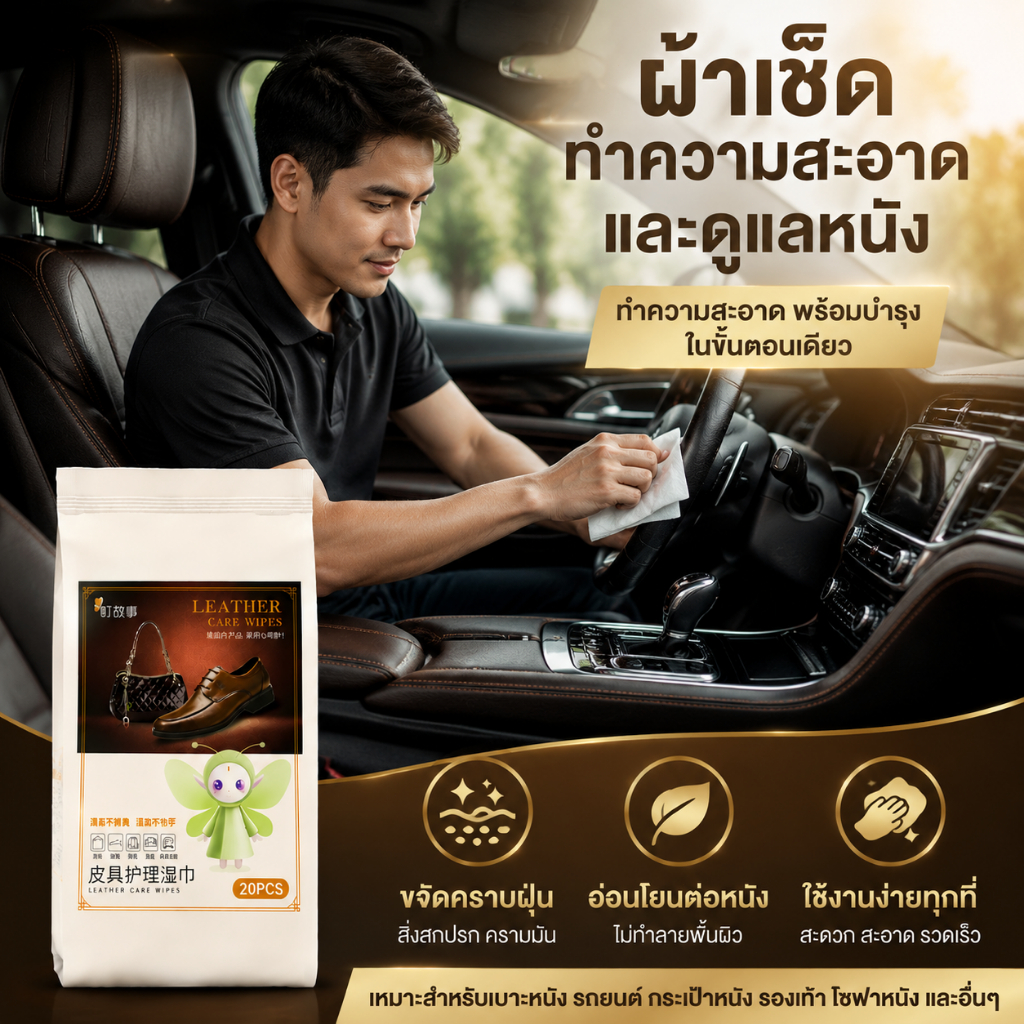 ลด 9.1% ผ้าเช็ดทําความสะอาดหนัง 20 แผ่น