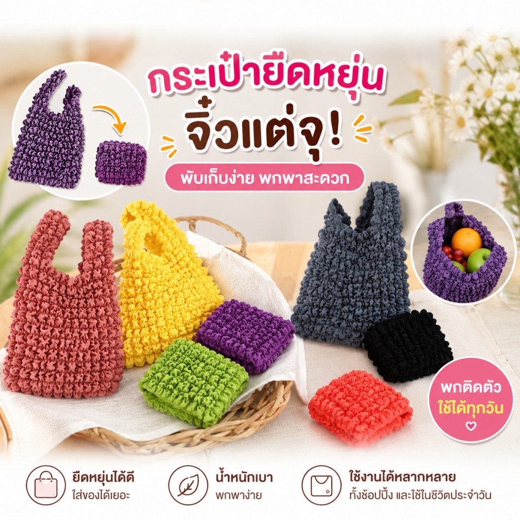 ลด 57%: กระเป๋าจีบเล็ก หลายสี นุ่ม