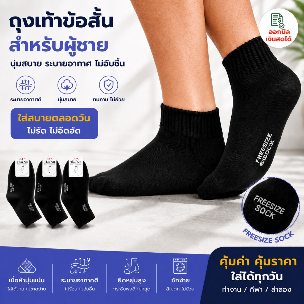 ลด 11.1% ถุงเท้าทํางาน ข้อยาวคลุมตาตุ่ม