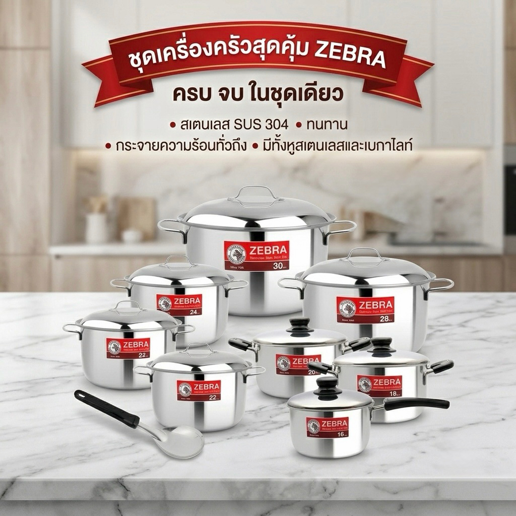 ลด 28%: ZEBRA หม้อสแตนเลส SUS 304