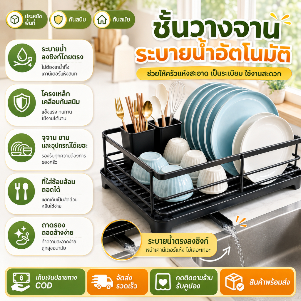 ลด 32%: ชั้นวางจานสแตนเลส 2 ชั้น