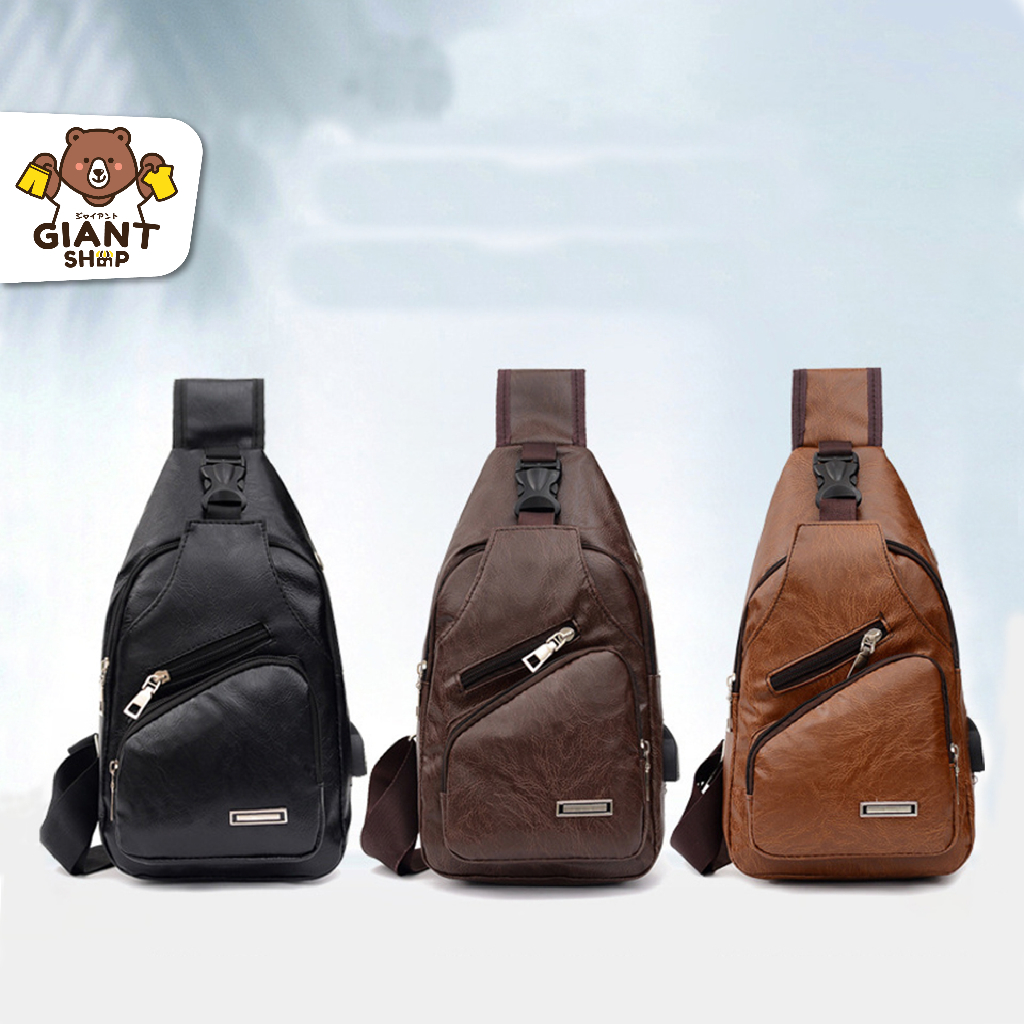 ลด 44%: GIANTSHOP กระเป๋าคาดหน้าอก ผู้ชายพื้นเรียบ 3 สี (O-1513)