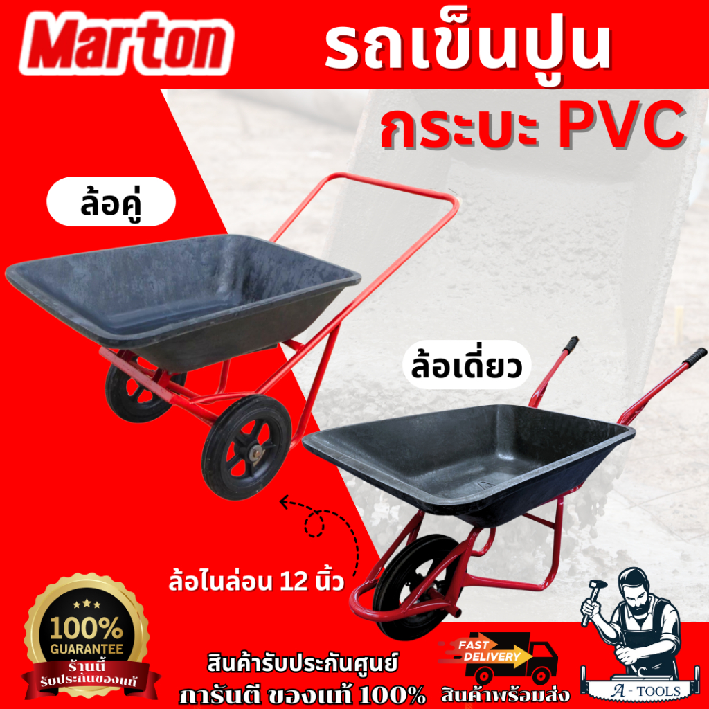 ราคาลดลงใหม่: Marton รถเข็นปูน กระบะ PVC MIXON (โครงแดง)