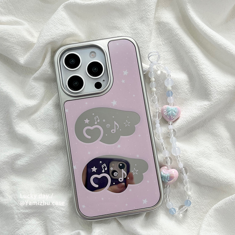 ราคาลดลงใหม่: Huiwanju — ปีกสีชมพูสายคล้องกระจกสําหรับ iPhone16 เคสโทรศัพท์มือถือสาวหัวใจ iP14Pro