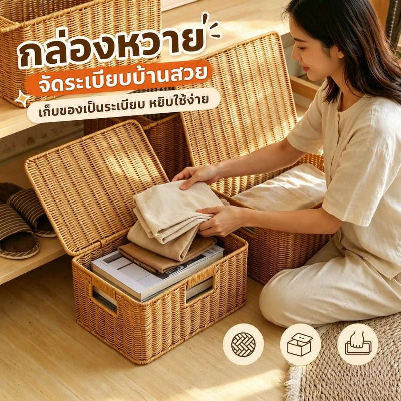 ลด 23%: ตะกร้าหวายสานถักมือ