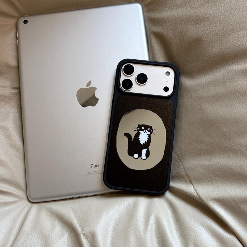 ราคาลดลงใหม่: Huiwanju — ลูกแมวขอบสีดํากระจกเหมาะสําหรับ iPhone17promax เคสโทรศัพท์มือถือ iphone16/15/14/13/12/11