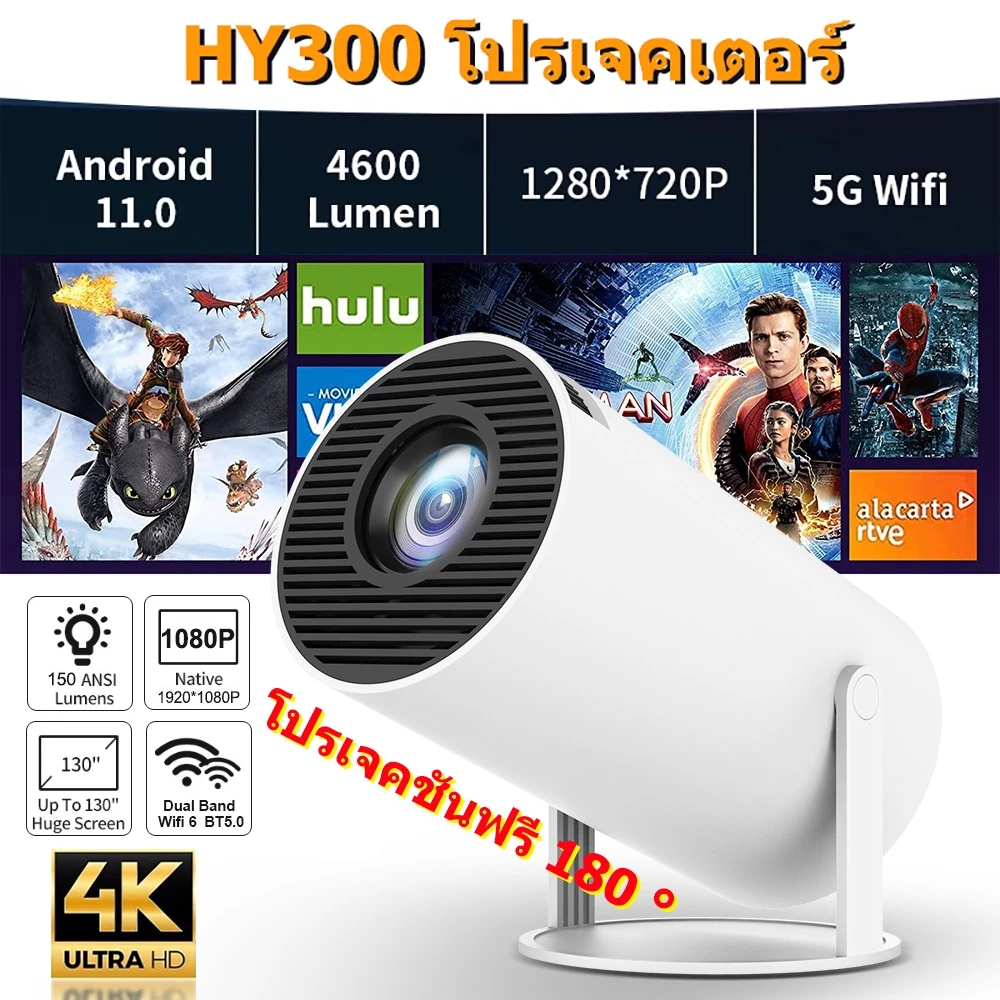ลด 34%: โปรเจคเตอร์มินิ HY300 Pro 4K