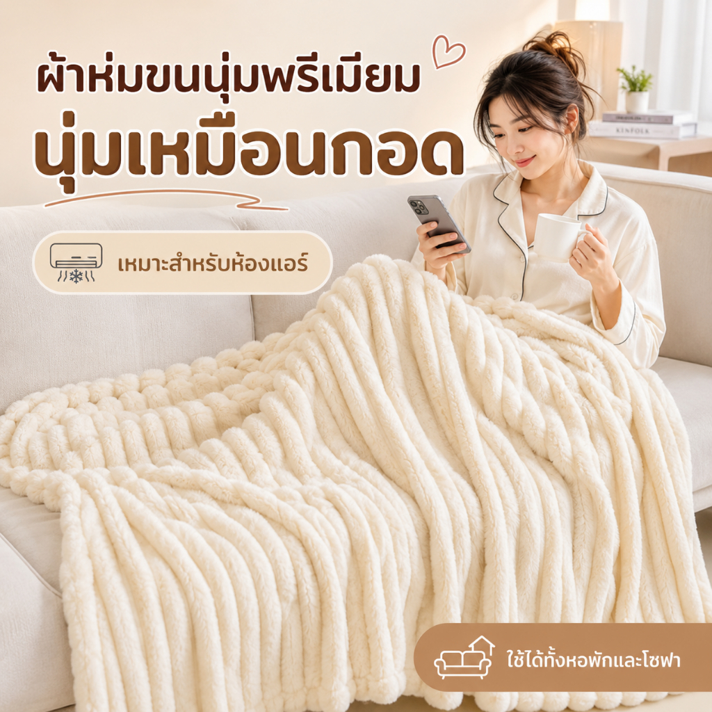 ลด 57.7% ผ้าห่มขนกระต่ายนุ่มพรีเมียม