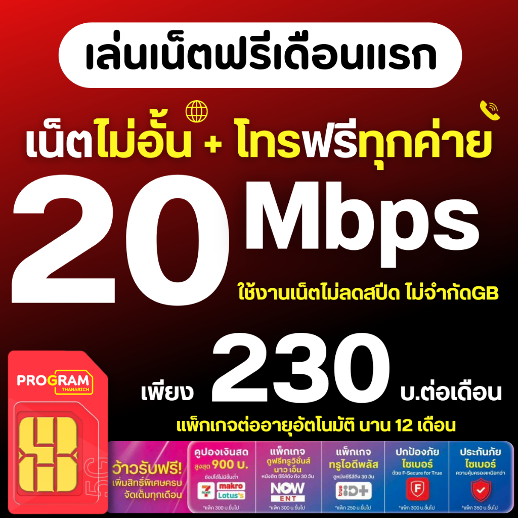 ลด 32%: ซิมเทพทรู ซิมเน็ตไม่อั้น 4Mb 8Mb