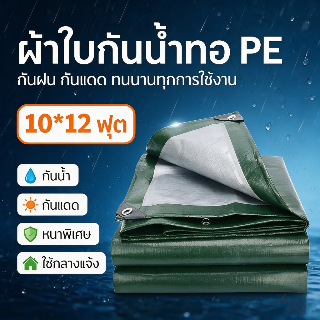 ลด 25%: ผ้าใบ ผ้าใบกันฝน ผ้าใบกันแดดกันฝน ผ้ากันฝน อย่างดี (มีตาไก่)