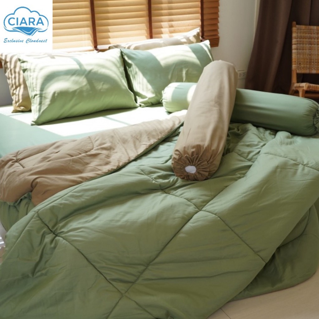 ลด 25%: CIARA Bedding ผ้าปูที่นอน สีเขียวมัสฉะ ผ้านวมสีทูโทน