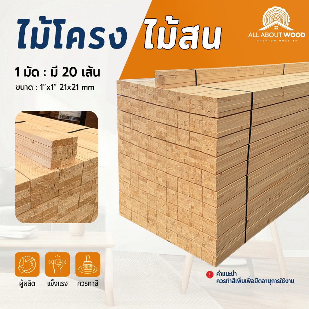ราคาลดลงใหม่: ไม้โครง ไม้สน ขนาด 1" x (21 x 21 mm.)