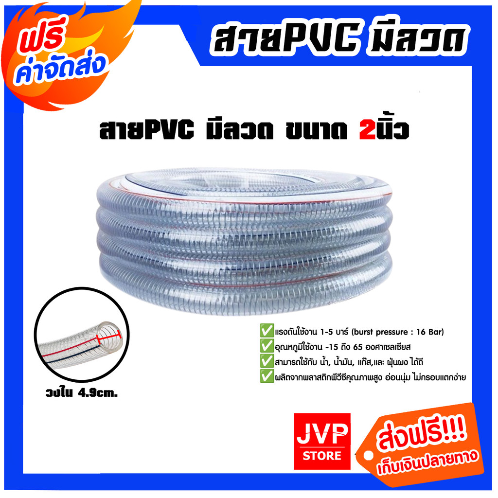 ลด 39%: สายPVC มีลวด ขนาด 2นิ้ว แบ่งขาย (วงใน 4.9cm.)
