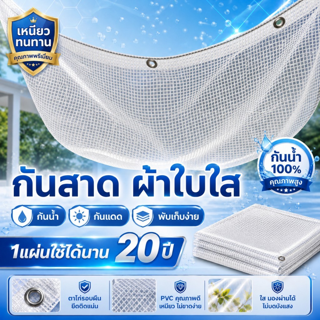 ลด 47%: ผ้าใบใสกันฝน PVC เสริมตาข่าย