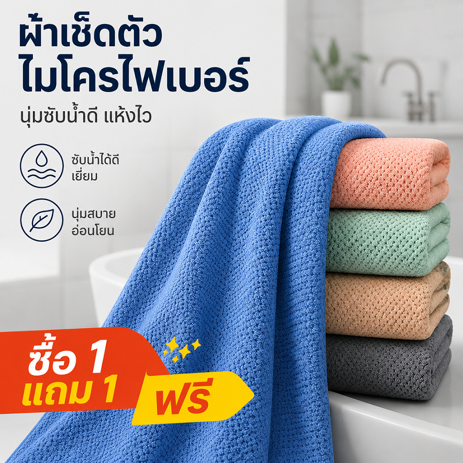 ลด 54%: ผ้าขนหนู ผืนใหญ่ 70x140 ซม.