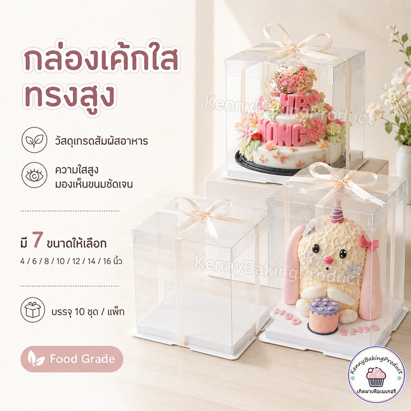 ลดลง 23% กล่องเค้กใสทรงสูง 10 ชุด
