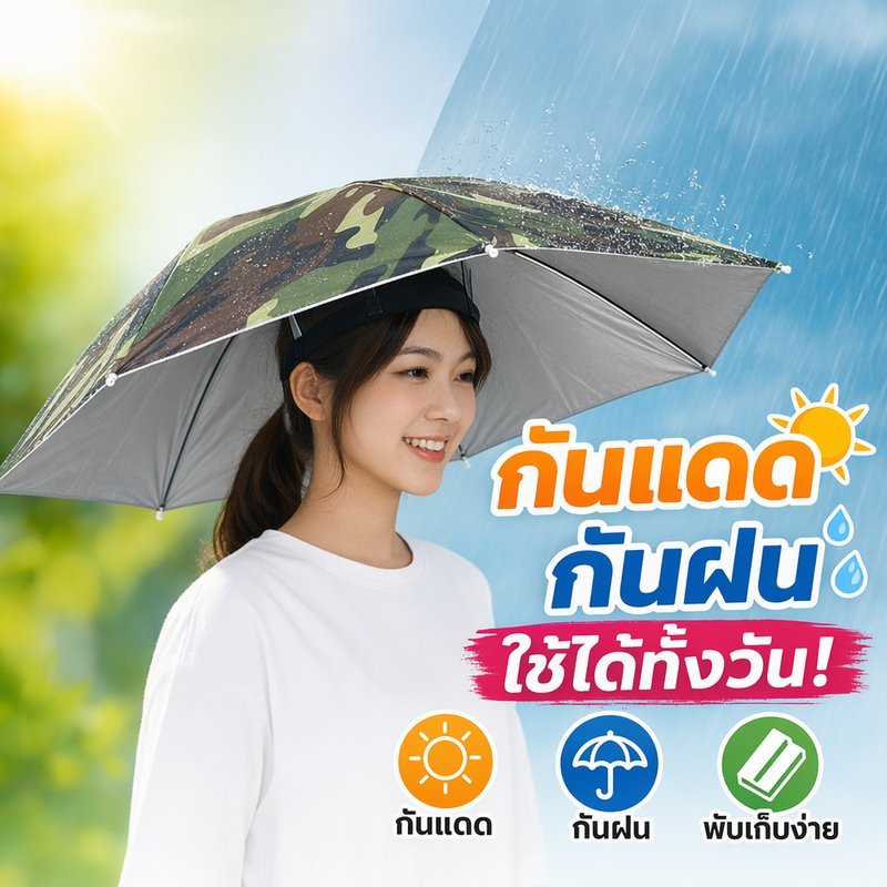 ลด 21%: หมวกร่มกันแดด ร่มสวมศีรษะ